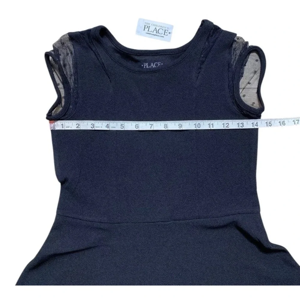 Girls Mesh Dot Stretch Jacquard Dress‎ Black Large 10/12 The Childrens Place $35